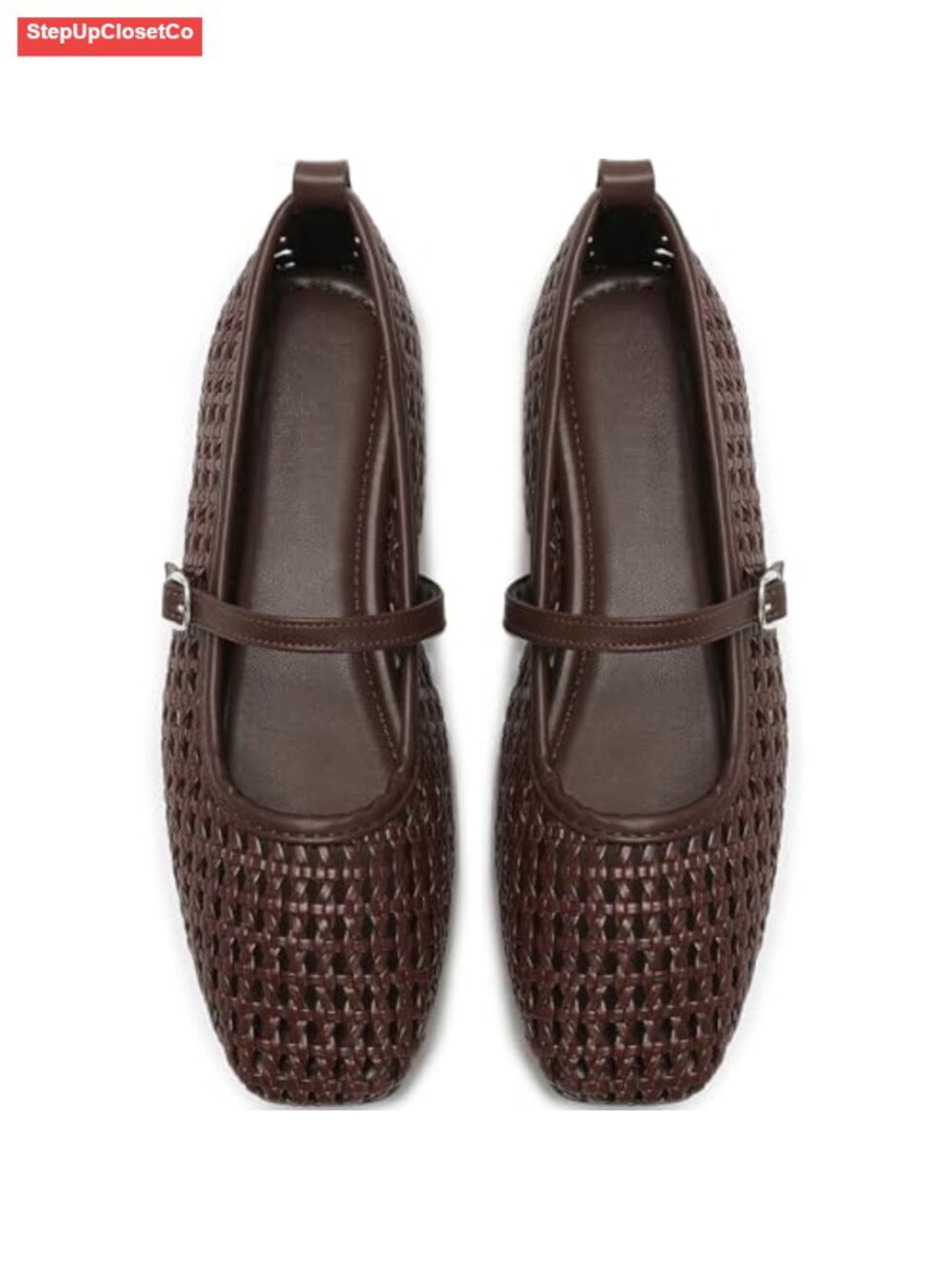 Woven Mary Jane Flats PU Square Toe Dress Shoes Work